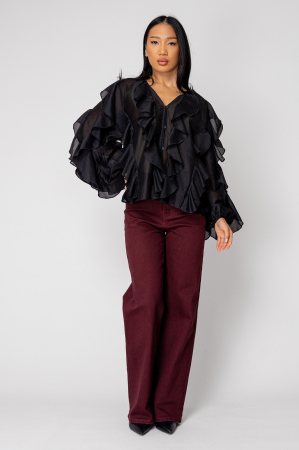 Regular long denim jeans Burgundy [4]