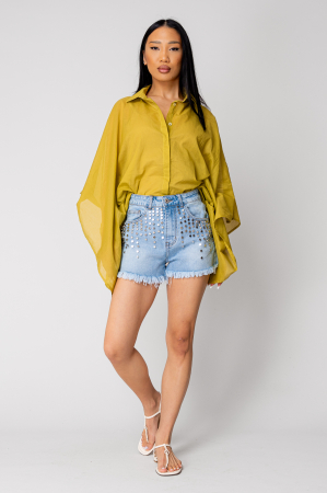 Blugi - Blugi scurti din denim Blue