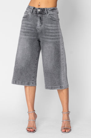 Grey elasticated denim shorts with rhinestones [3]