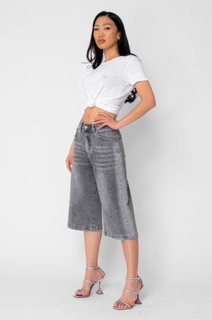 Grey elasticated denim shorts with rhinestones [1]