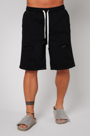 Blugi scurti rupti Black [0]