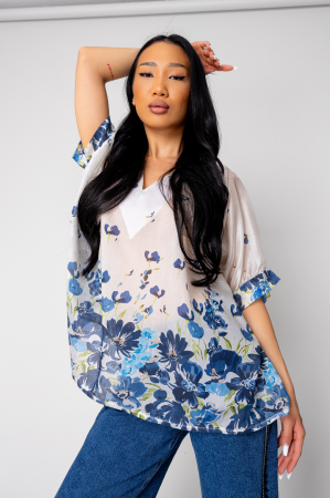 FEMEI - Bluza Femei Flowers White/Blue