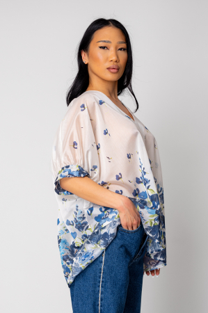 Women's Blouse Flowers White/Blue [3]