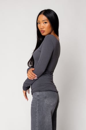 FEMEI - Bluza subtire din mix de casmir Grey Anthracite