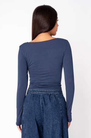 Thin cashmere blend blouse Navy [2]