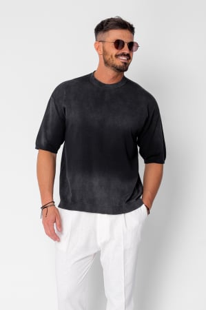 BARBATI - Bluza subtire tricotata maneca scurta Black