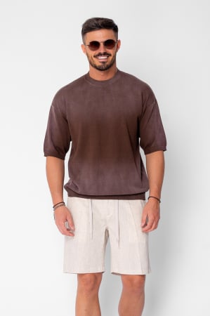 BARBATI - Bluza subtire tricotata maneca scurta Brown