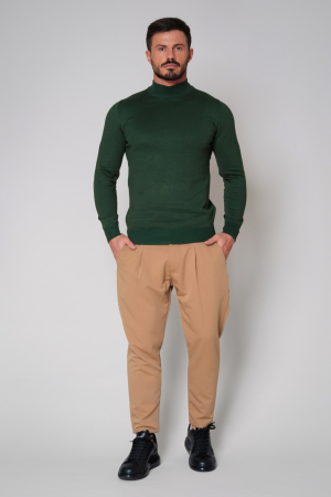 PROMOTII - Bluza tricotata cu guler inalt Dark Green