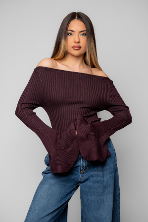 T-shirts and Tops - Knitted blouse with flared sleeves Brown