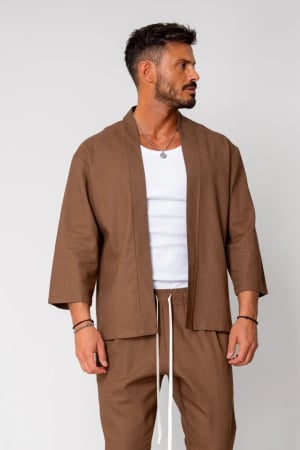 Promotii Barbati - Bluza Tulum Jacheta tip kimono Brown
