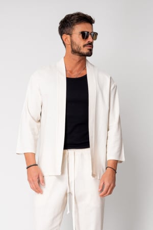 Promotii Barbati - Bluza Tulum Jacheta tip kimono Off white