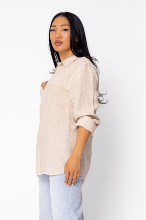 Camasa Boyfriend de plaja dIn 100% In Beige [2]
