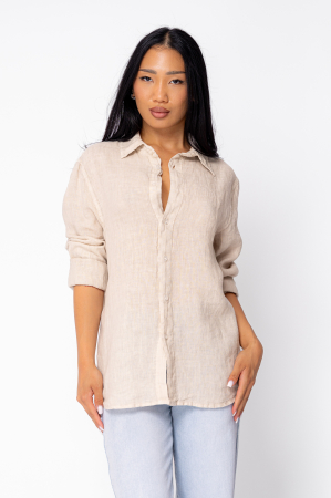 Camasa Boyfriend de plaja dIn 100% In Beige [1]