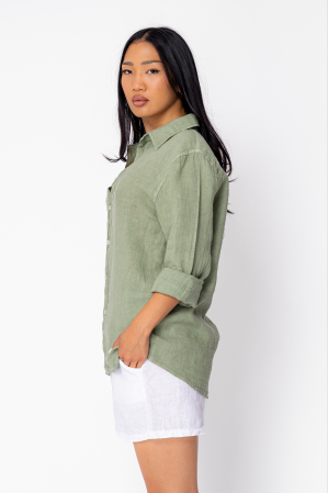 Camasa Boyfriend de plaja dIn 100% In Light Olive [1]