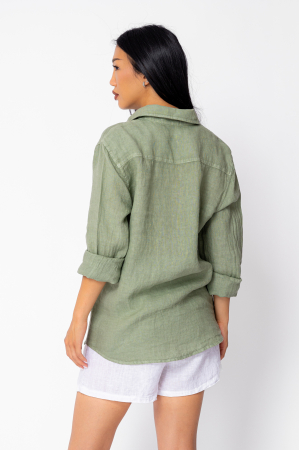 Camasa Boyfriend de plaja dIn 100% In Light Olive [2]