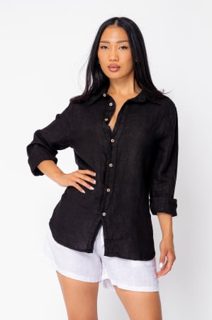 Promotii Femei - Camasa Boyfriend de plaja dIn 100% In Black