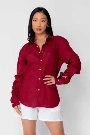 Linen Products - Boyfriend Shirt Linen Burgundy