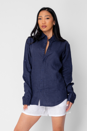 Boyfriend Shirt Linen Navy [1]