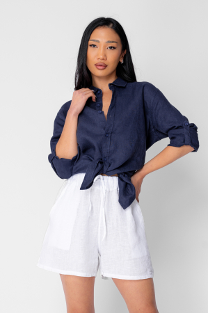 Boyfriend Shirt Linen Navy [3]