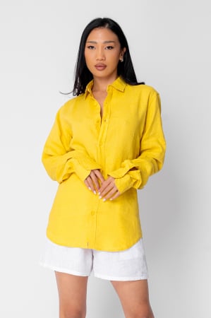 WOMEN - Boyfriend Shirt Linen Yellow Mustard