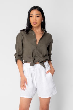 WOMEN - Boyfriend Shirt Linen Kaki