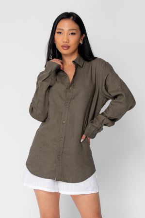 Boyfriend Shirt Linen Kaki [1]