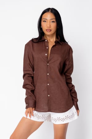 Promotii Femei - Camasa Boyfriend dIn 100% In Dark Brown