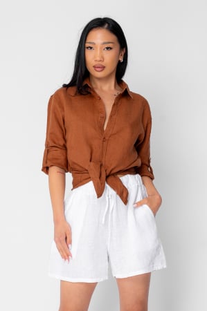 Linen Products - Boyfriend Shirt Linen Brown