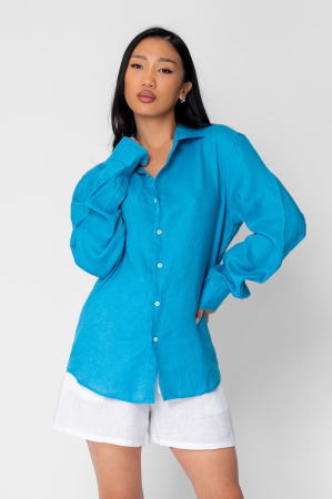 Boyfriend Shirt Linen Turquoise [1]