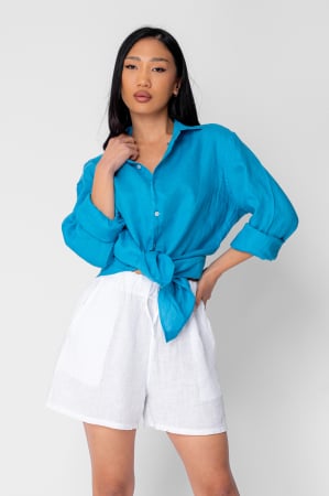 WOMEN - Boyfriend Shirt Linen Turquoise