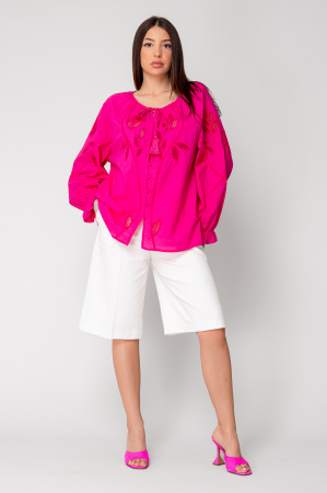 PROMOTII - Camasa maneca lunga cu broderie Fuchsia