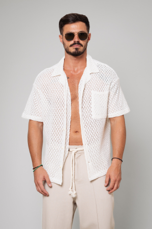 PROMOTII - Camasa cu maneca scurta tricotata White