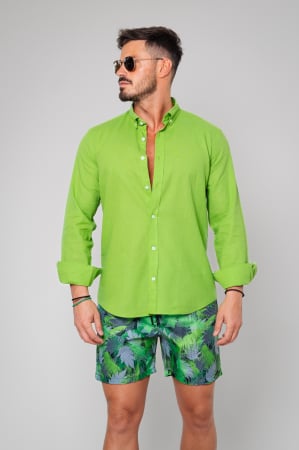 BARBATI - Camasa din 100% In de plaja Green