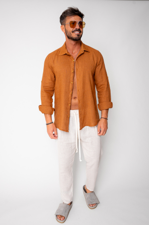 SALE - Linen 100% shirt Brown
