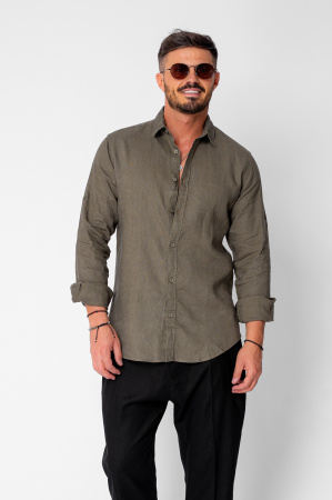 BARBATI - Camasa din 100% In de plaja Dark Olive New