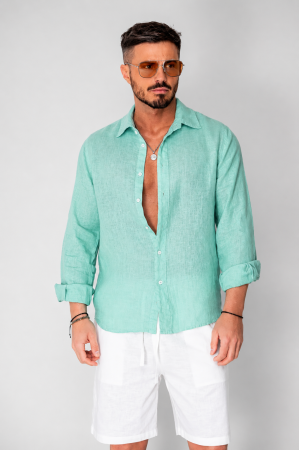 BARBATI - Camasa din 100% In de plaja Ice Green