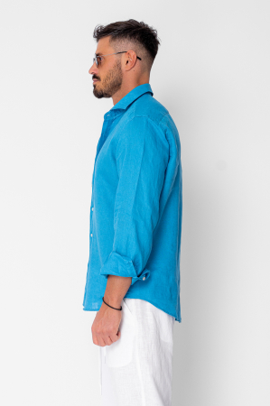 Premium 100% Linen Men shirt Blue Royal [1]