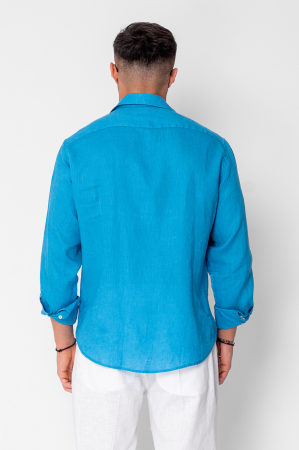 Premium 100% Linen Men shirt Blue Royal [2]