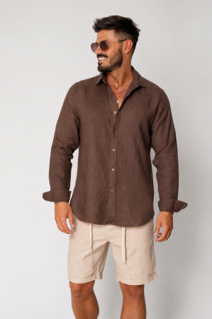 BARBATI - Camasa din 100% In Premium Dark Brown