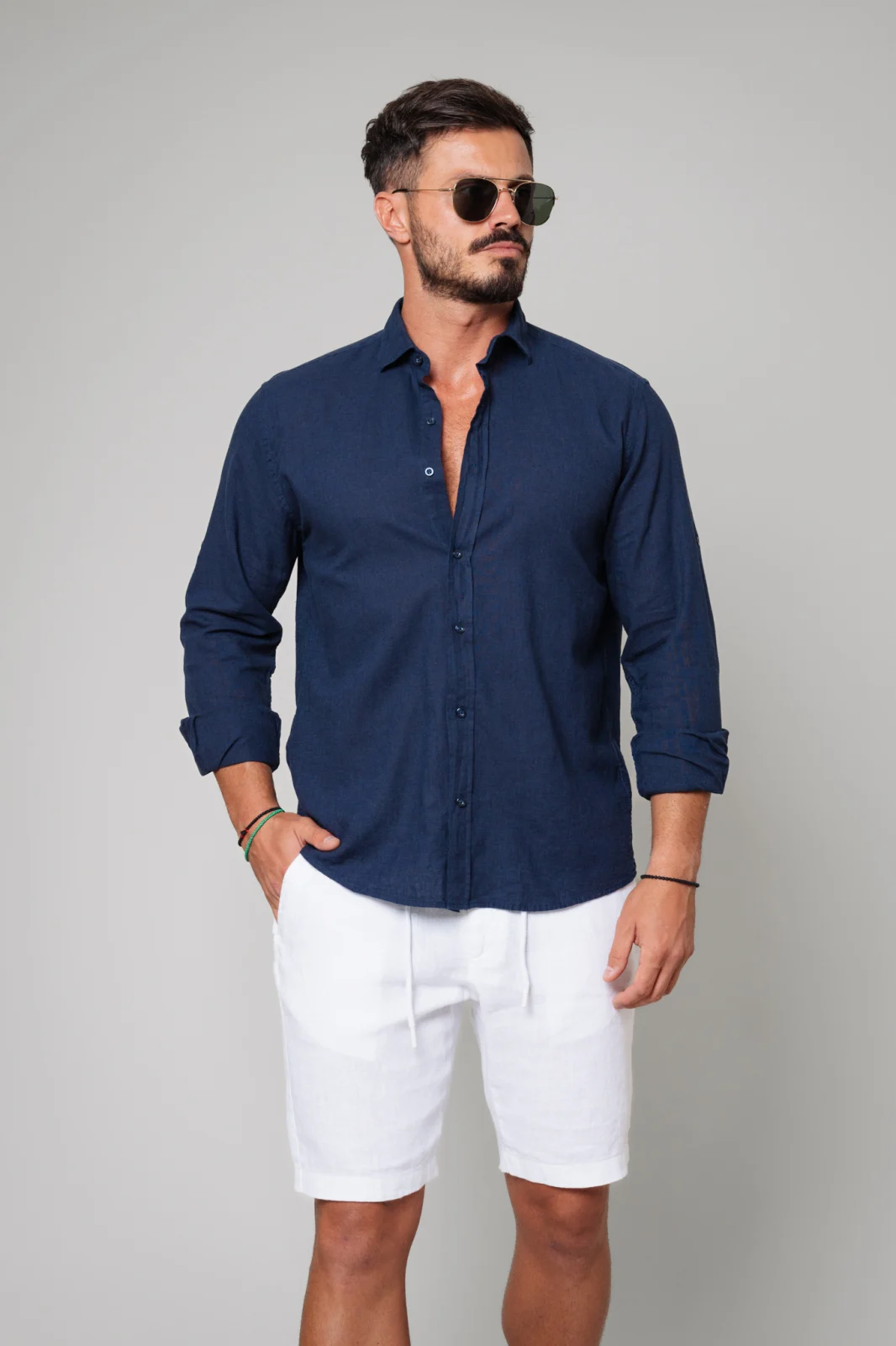 NOUTATI - Camasa dIn 100% In Premium Navy