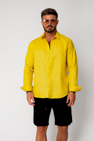 SALE - Linen 100% shirt Yellow Mustard