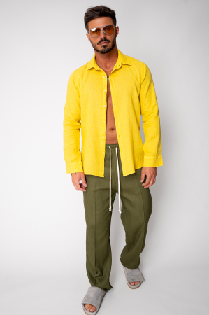 Sale Men - Premium Linen 100% shirt Yellow Mustard