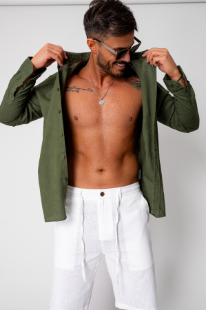 SALE - Linen Men shirt Green New I