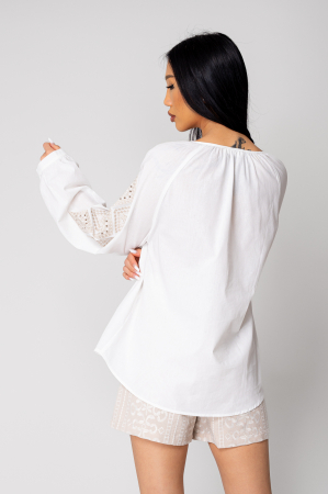 Women's embroidered long-sleeved shirt Off White/Beige [3]