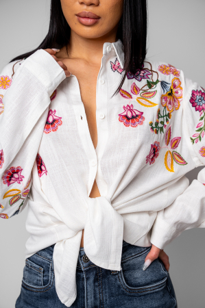 Women's Shirt with Floral Embroidery White [1]