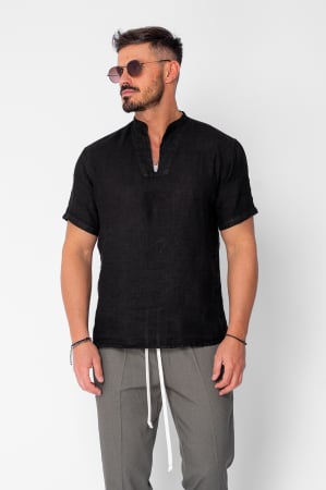 MEN - 100% Linen tunic shirt Black