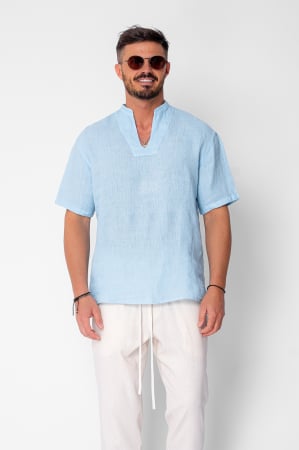 MEN - 100% Linen tunic shirt Bleu