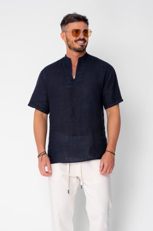 MEN - 100% Linen tunic shirt Navy
