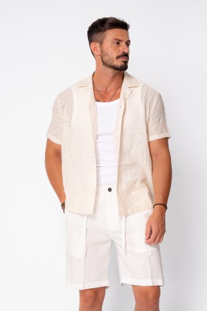 MEN - Knitted shirt with short sleeve Beige