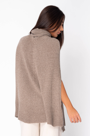 Capa tricotata cu guler inalt din mix de lana si casmir Taupe [2]